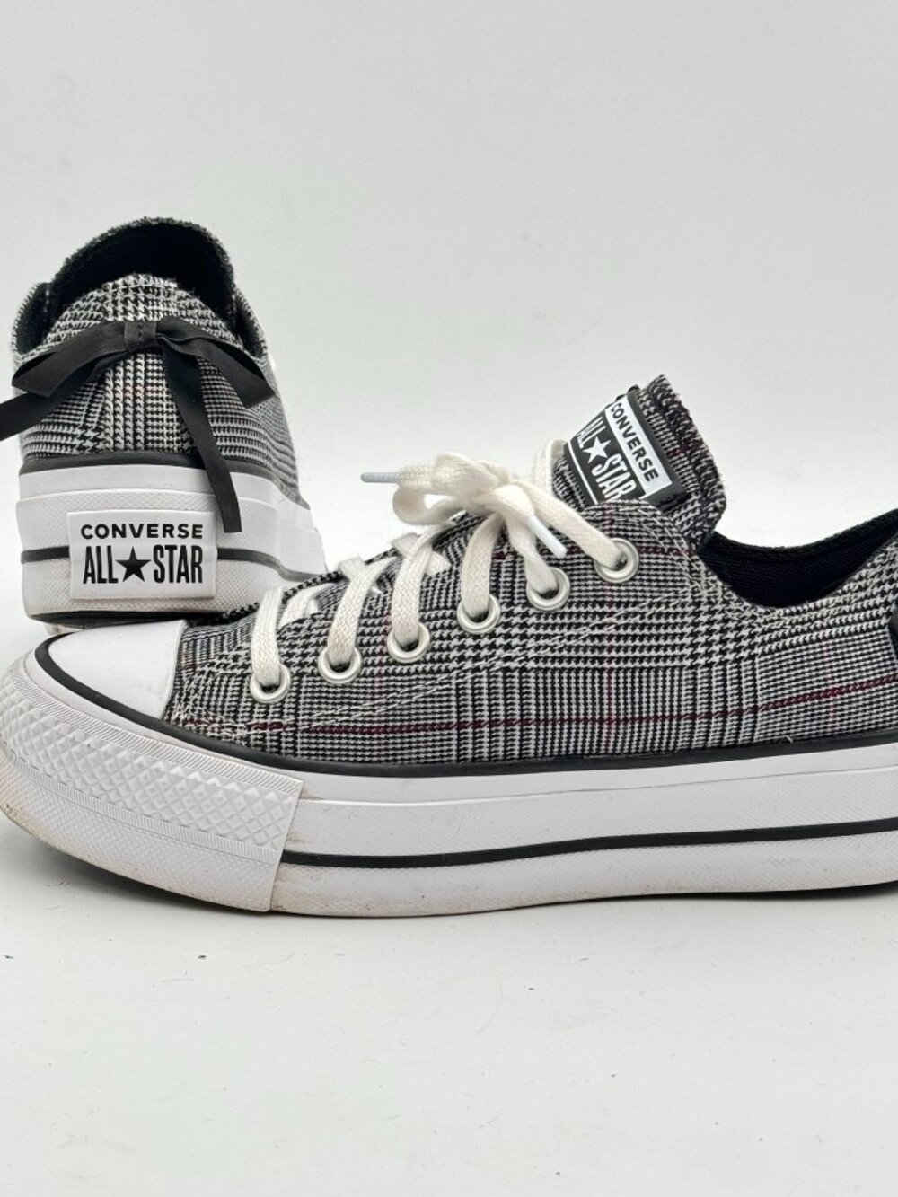 Converse Chuck Taylor All Star Lift Plaid Low Top Platform Sneakers W6 Ribbon